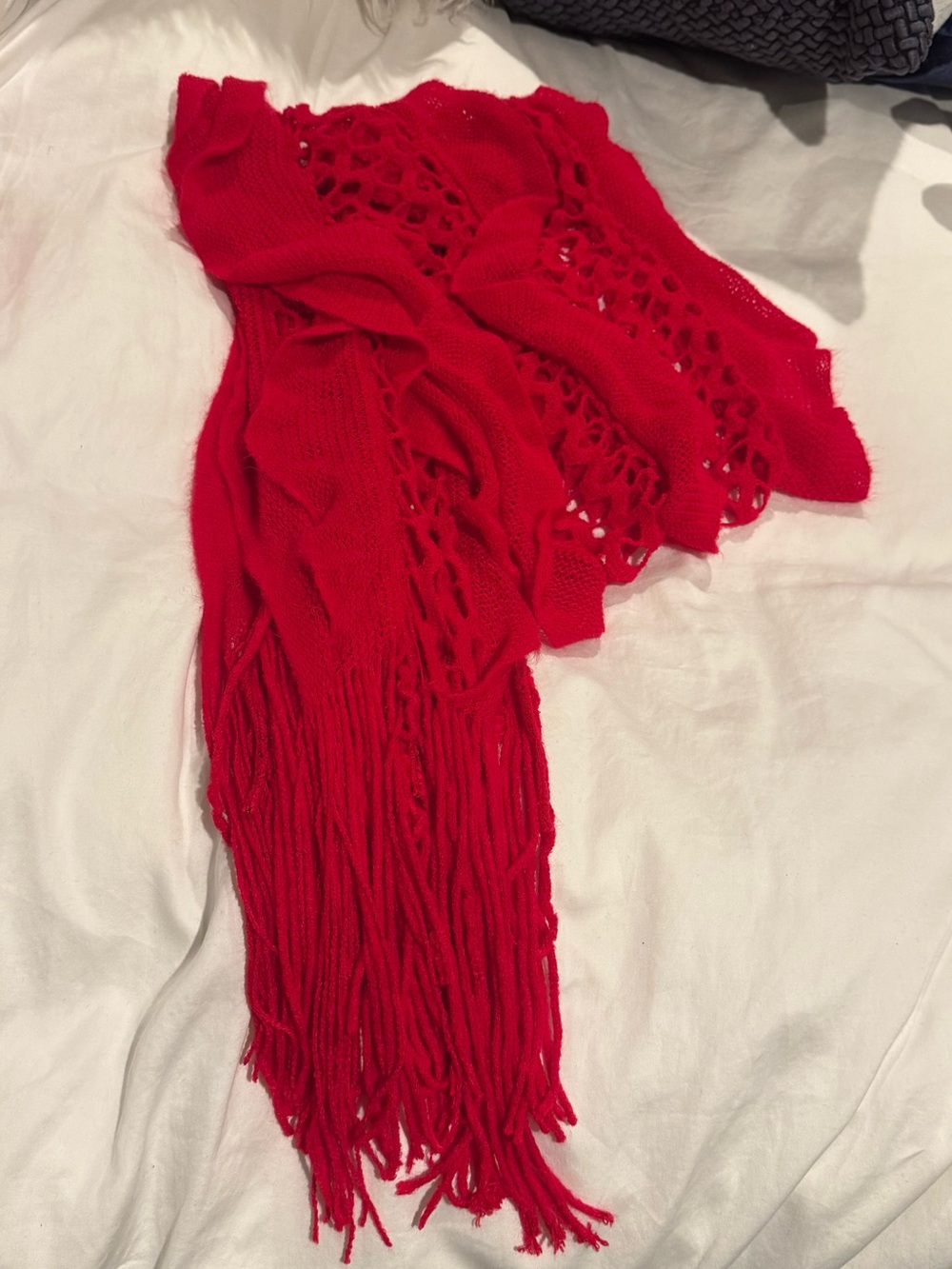 Red Fringe Knit Scarf - Women Accessories